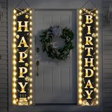 Happy Birthday Banner With Lights 71 X 12 Inch Led Happy Birthday Decoration Door Banner Party Porch Sign Outdoor Indoor Hanging Supplies For Women Men(Black Gold)