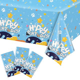 3 Pack Blue Dog Party Tablecloth Dog Them Birthday Decor 108'' × 54'' Blue Yellow Plastic Table Cloth Puppy Paw Prints Bone Disposable Rectangle Table Cover For Baby Shower Party Supplies