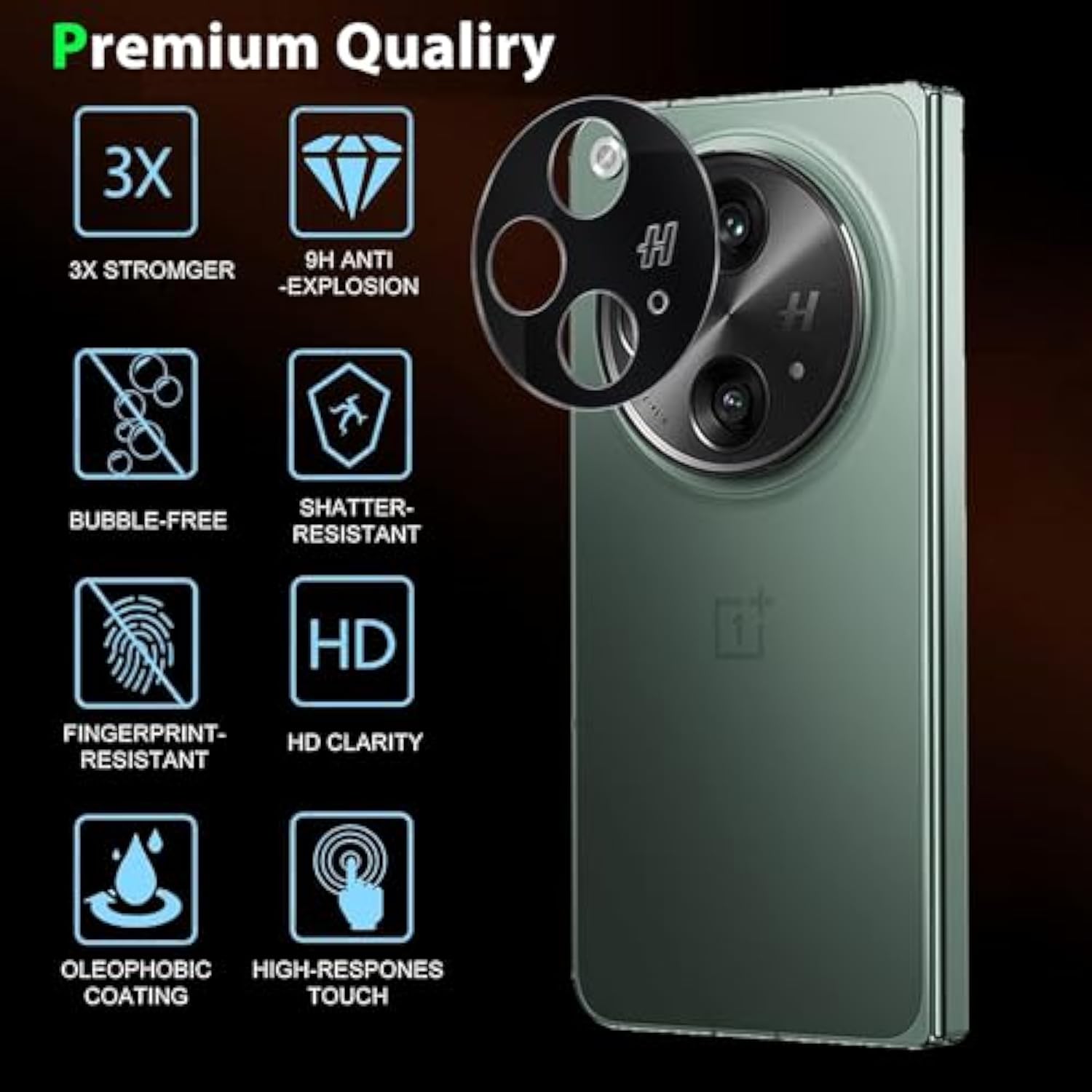 [3 Pack Camera Lens Protector For Oneplus Open Tempered Glass Full Coverage,Case Friendly No-Bubble High Definition [Easy Installation]