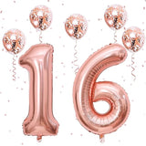 16Th Birthday Number Balloons For Girls, 40 Inch Foil Self Inflating Number 16 Balloons With Rose Gold Confetti Balloons, Large 1 & 6 Balloons For Women 61St Birthday Party Anniversary Decor Supplies