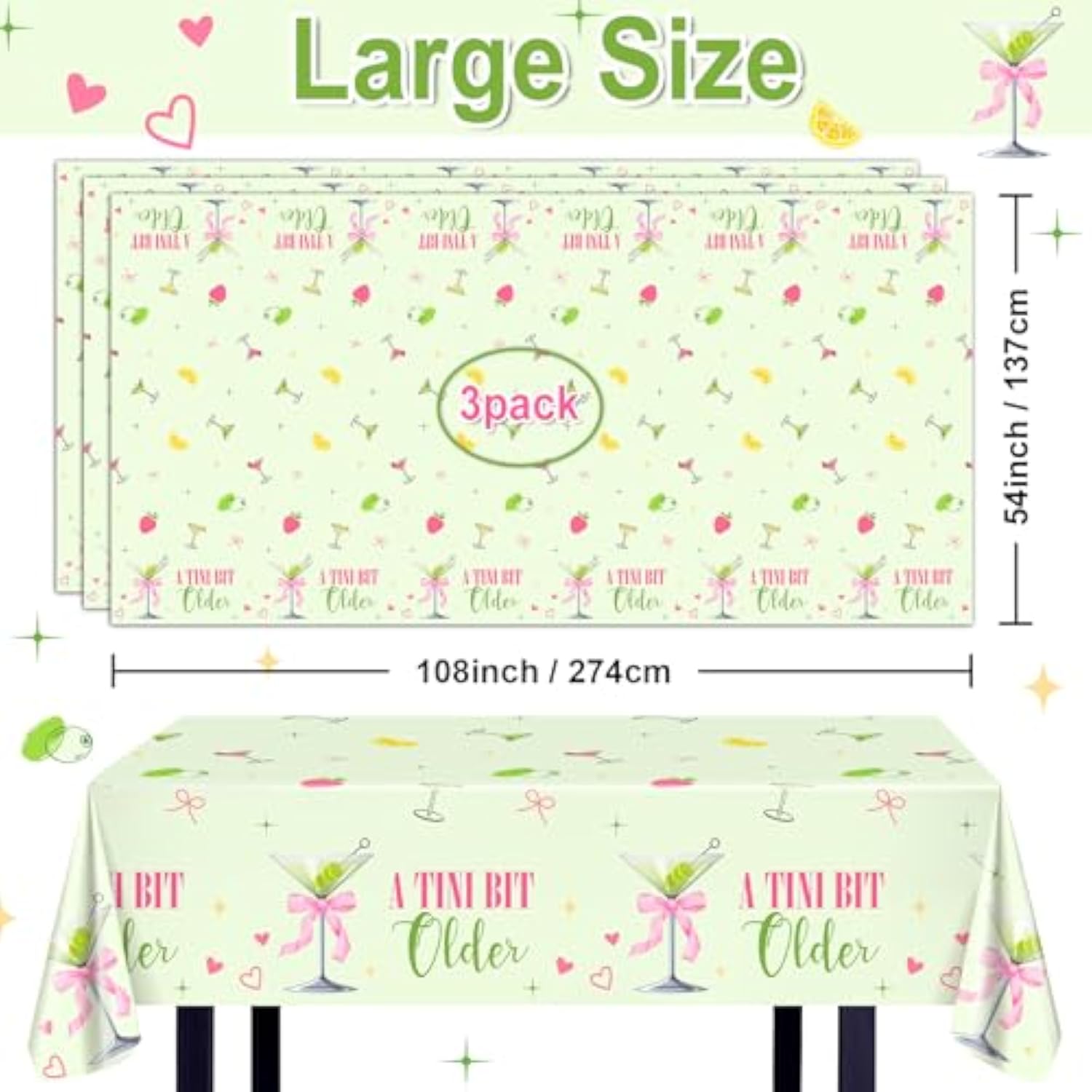 3 Pcs A Tini Bit Older Party Decorations Martini Tablecloths For Martini Birthday Bachelorette Bridal Shower Supplies 108 X 54 Inch