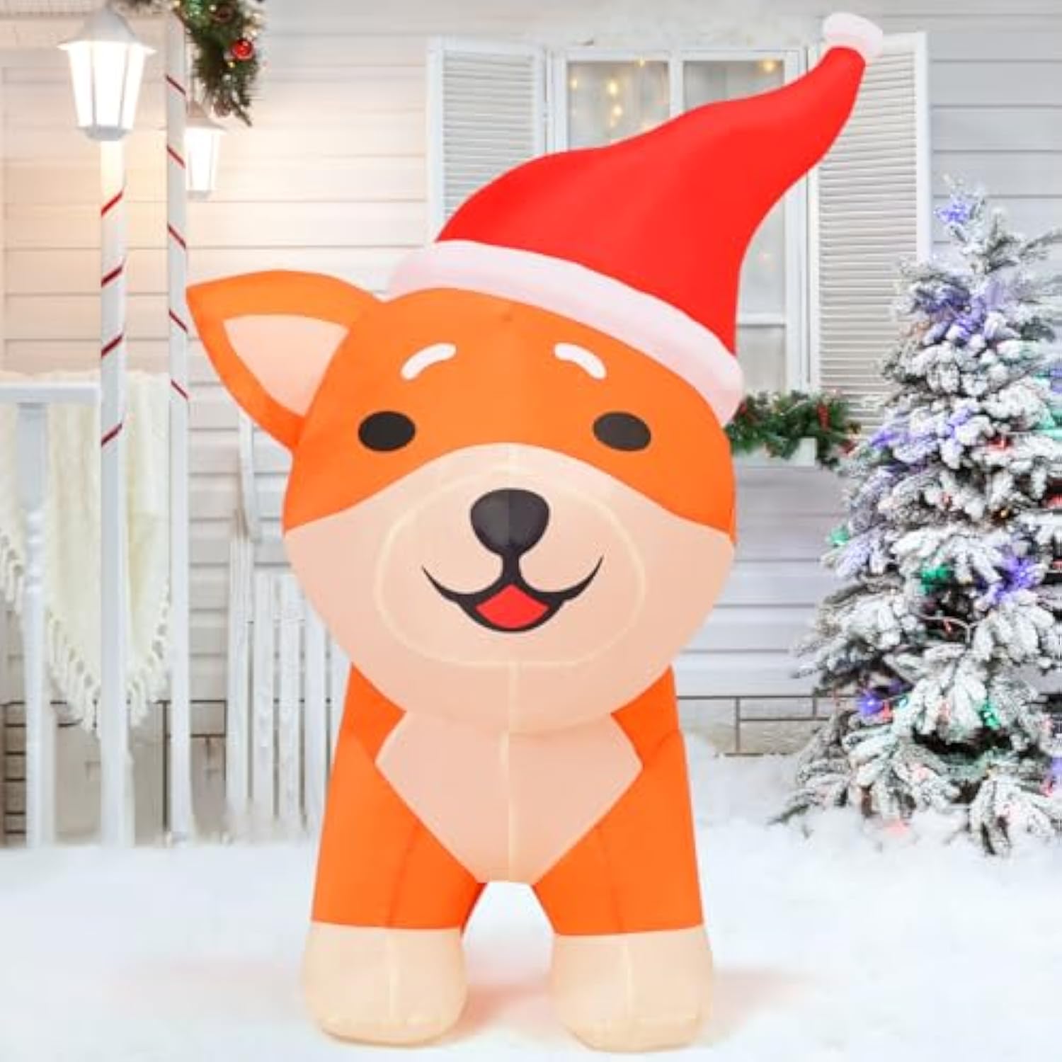4Ft Christmas Inflatables Outdoor Decorations Blow Up Dog Built-In Leds For Christmas Indoor Outdoor Yard Lawn Garden De