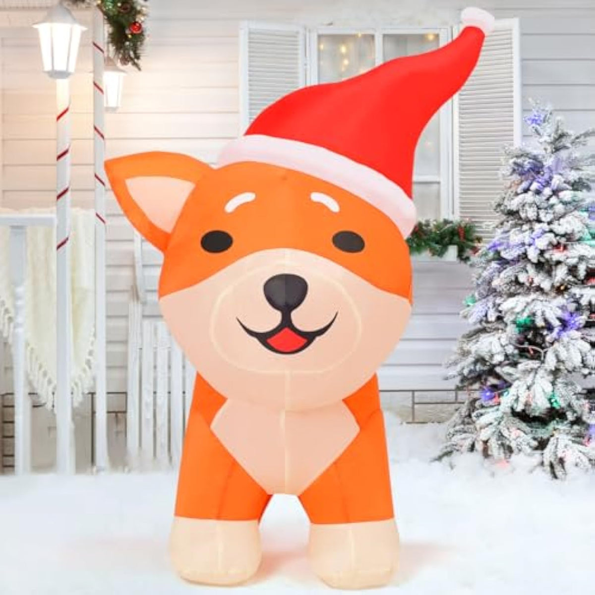 4Ft Christmas Inflatables Outdoor Decorations Blow Up Dog Built-In Leds For Christmas Indoor Outdoor Yard Lawn Garden De