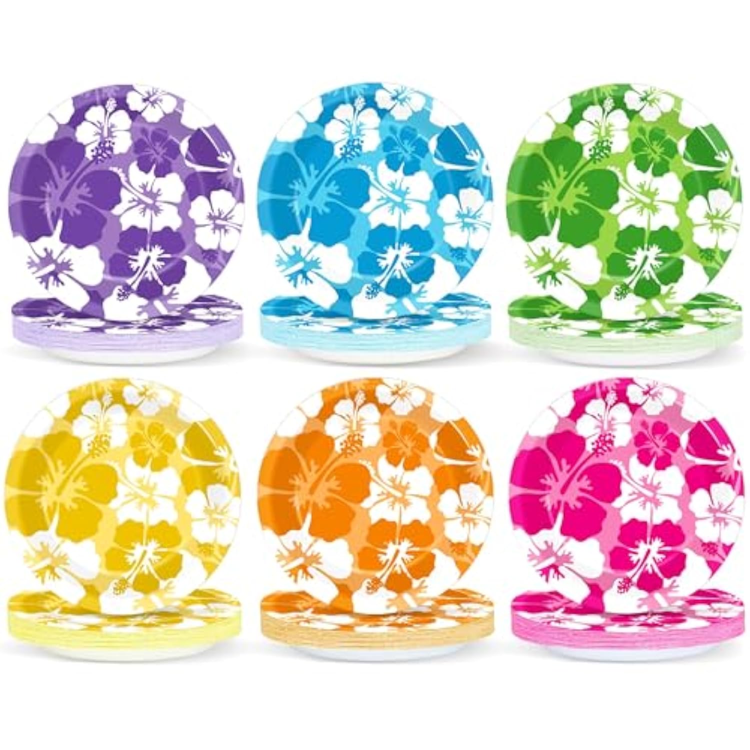 60Pcs Hibiscus Party Paper Plates For Summer Hibiscus Party Decorations 7In Hawaiian Dessert Plates Disposable Tableware Dinnerware Set For Summer Beach Birthday Party Decoration Pool Party Supplies