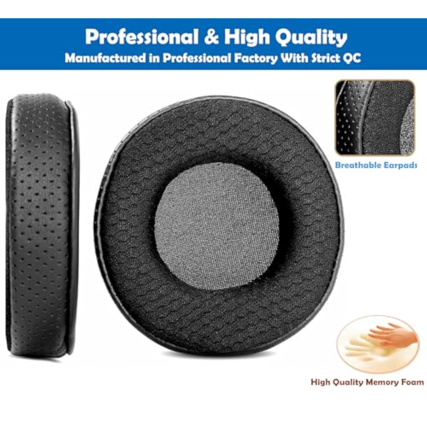 Breathable Replacement Earpads Cushion Compatible With Numark Hf125 Hf 125 Headphone Ear Pads With Mesh Fabric/Punched Protein Leather And Memory Foam