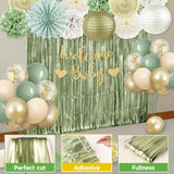 Sage Green Baby Shower Decorations, Welcome Baby Gender Neutral Baby Shower Decor, With Tissue Pom Poms, Balloons, Tassel Garland, Paper Lanterns For Gender Reveal Birthday Party Decorations