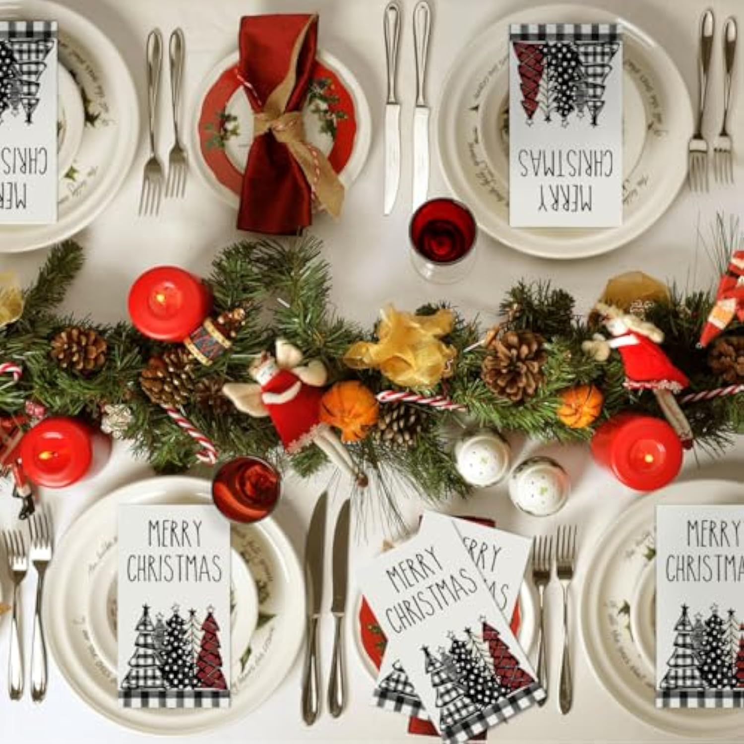 100 Christmas Disposable Paper Decorative Guest Napkins, Xmas Tree Buffalo Plaid For Party Lunch Dinner Kitchen Bathroom