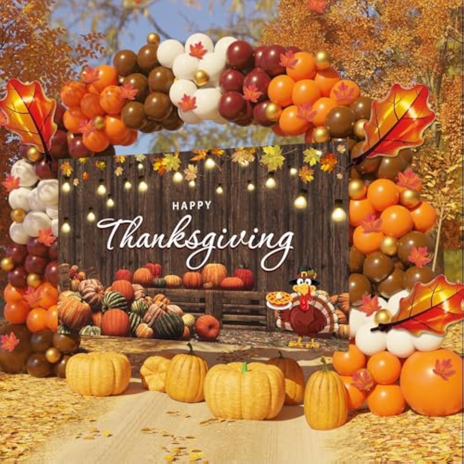 197 Pcs Thanksgiving Balloon Arch Kit Orange Brown White Garland Party Backdrop Decor