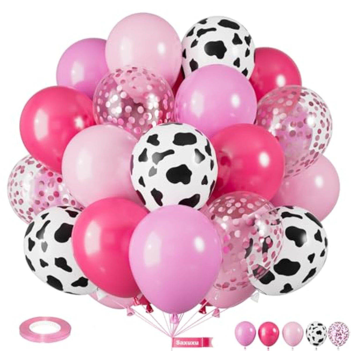 Pink Cow Balloons, 12 Inch Pink Cow Print Balloons, Pastel Hot Pinks Cows Pattern Helium Balloon Confetti Latex Balloon For Girl Farm Birthday Baby Shower Rodeo Party Decorations