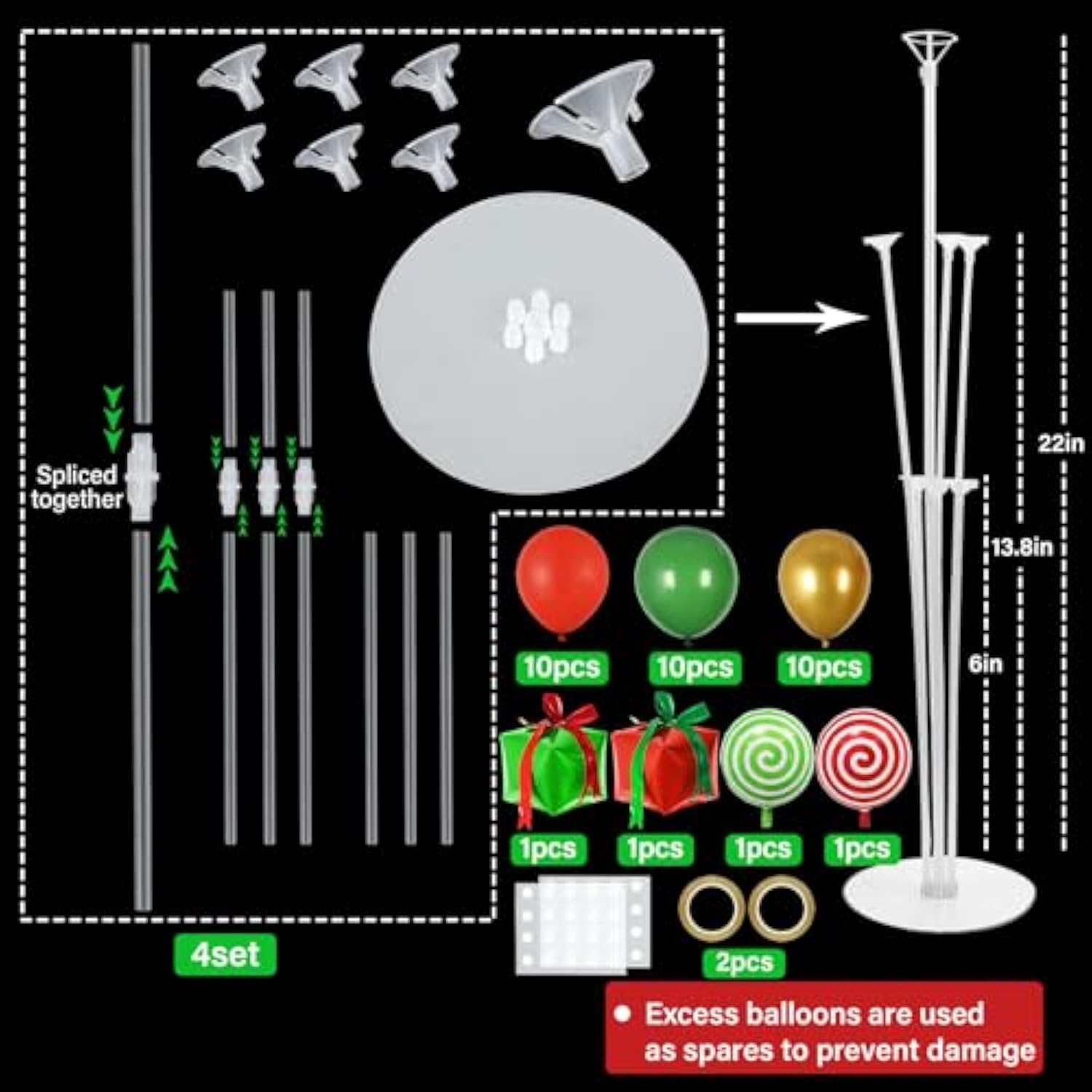 4 Sets Christmas Party Balloons Stand Kit With Gift Box Candy Foil Balloons Party Balloon Centerpiece For Tables For Xmas Holiday Birthday Party Christmas Themed Decorations