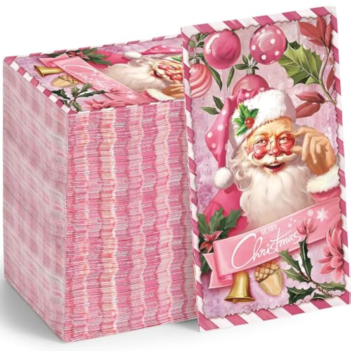 100 Pcs Christmas Paper Napkins Pink Christmas Napkins Christmas Disposable Napkins Santa Claus Napkins Merry Christmas Disposable Hand Towels For Bathroom Xmas Birthday Party Holiday Supplies
