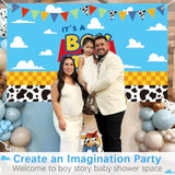 Boy Story Baby Shower Backdrop – “It’s a Boy Story” 3×5 ft Toy & Cloud Theme Banner Decoration