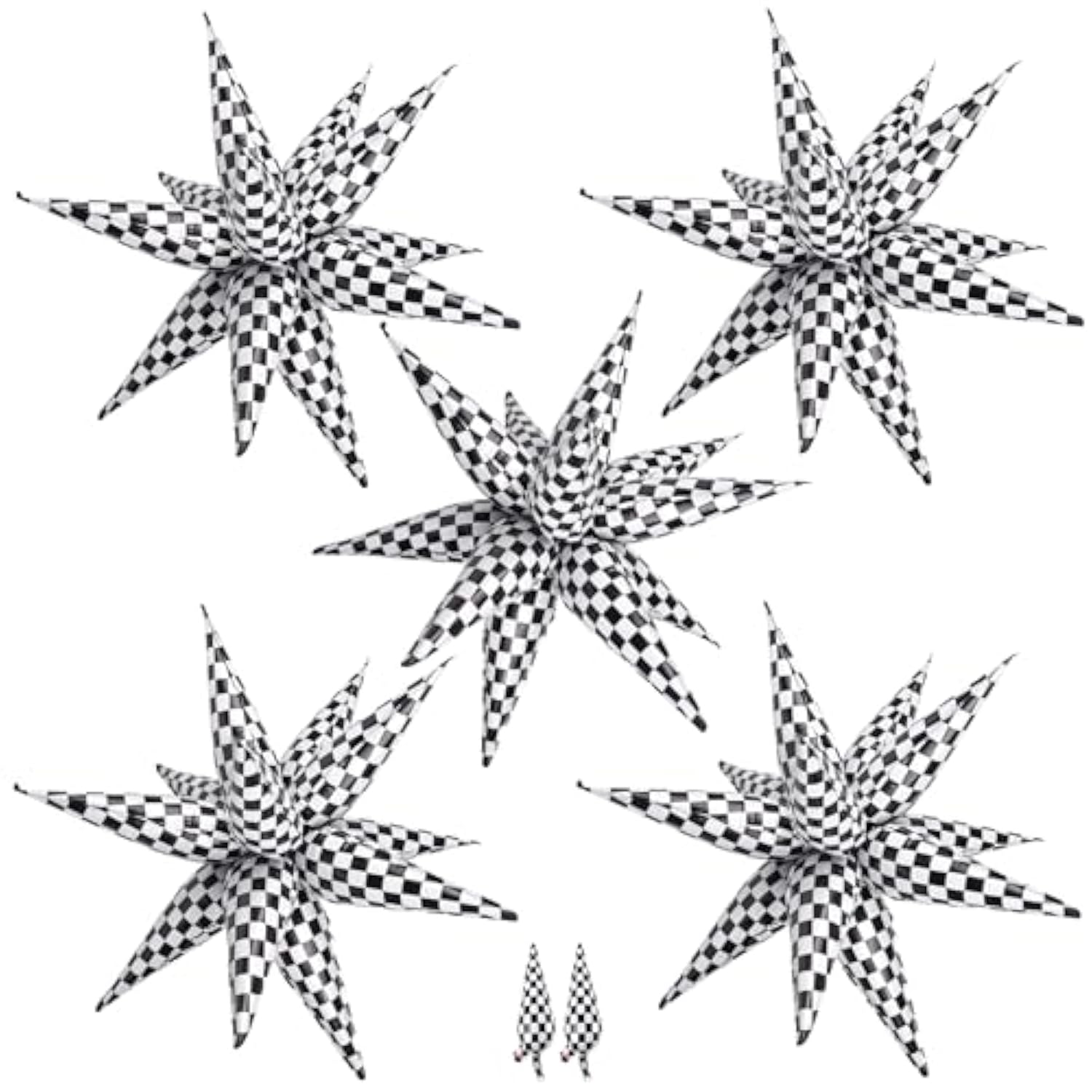 62 Pcs Checkered Star Balloons 12 Spike Foil Racing Birthday Decorations