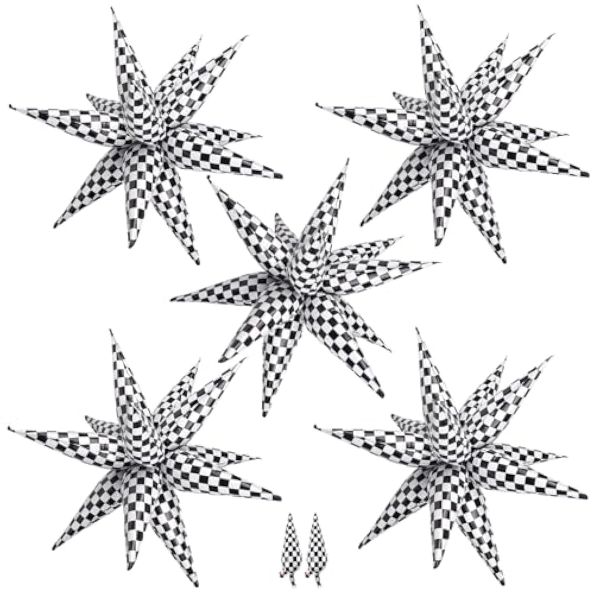 62 Pcs Checkered Star Balloons 12 Spike Foil Racing Birthday Decorations