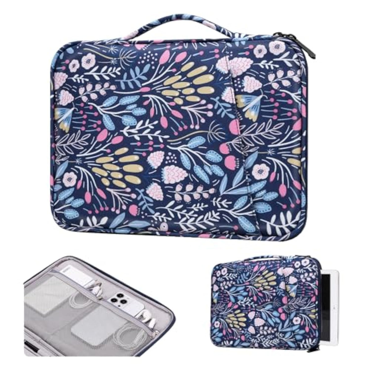 9-11" Tablet Sleeve For Ipad 11-Inch A16 2025, Ipad 10.9"/10.2", Galaxy Tab A9 Plus 11", Protective Bag With Pockets, Colorful Flower