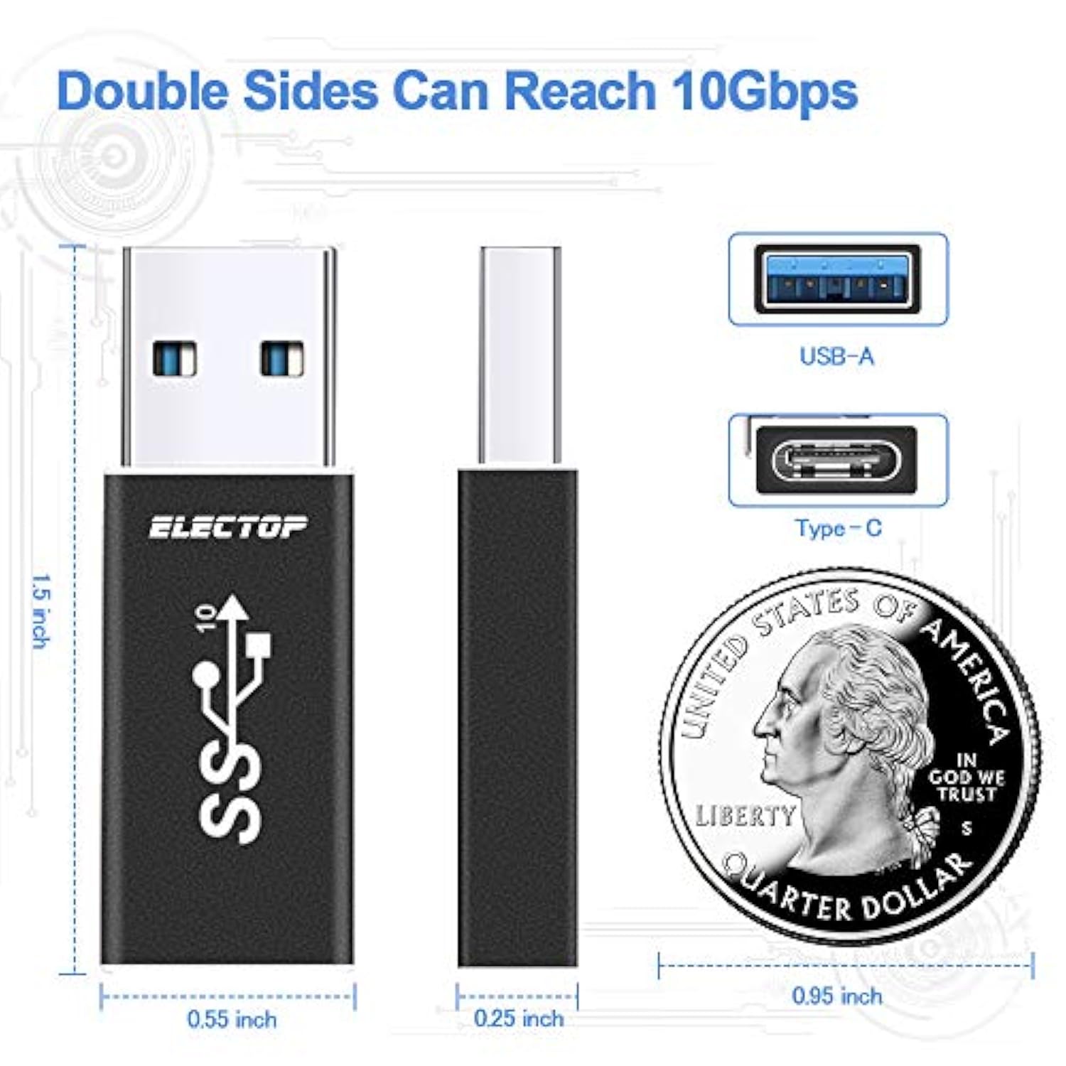 Double Sides 10Gbps, Usb 3.1 Gen 2 Male To Type-C Female Adapter, Support Both 10Gbps Charging & Data Transfer, Usb A To Usb C 3.1 Converter For Pc, Laptop, Charger, Power Bank, Quest Link
