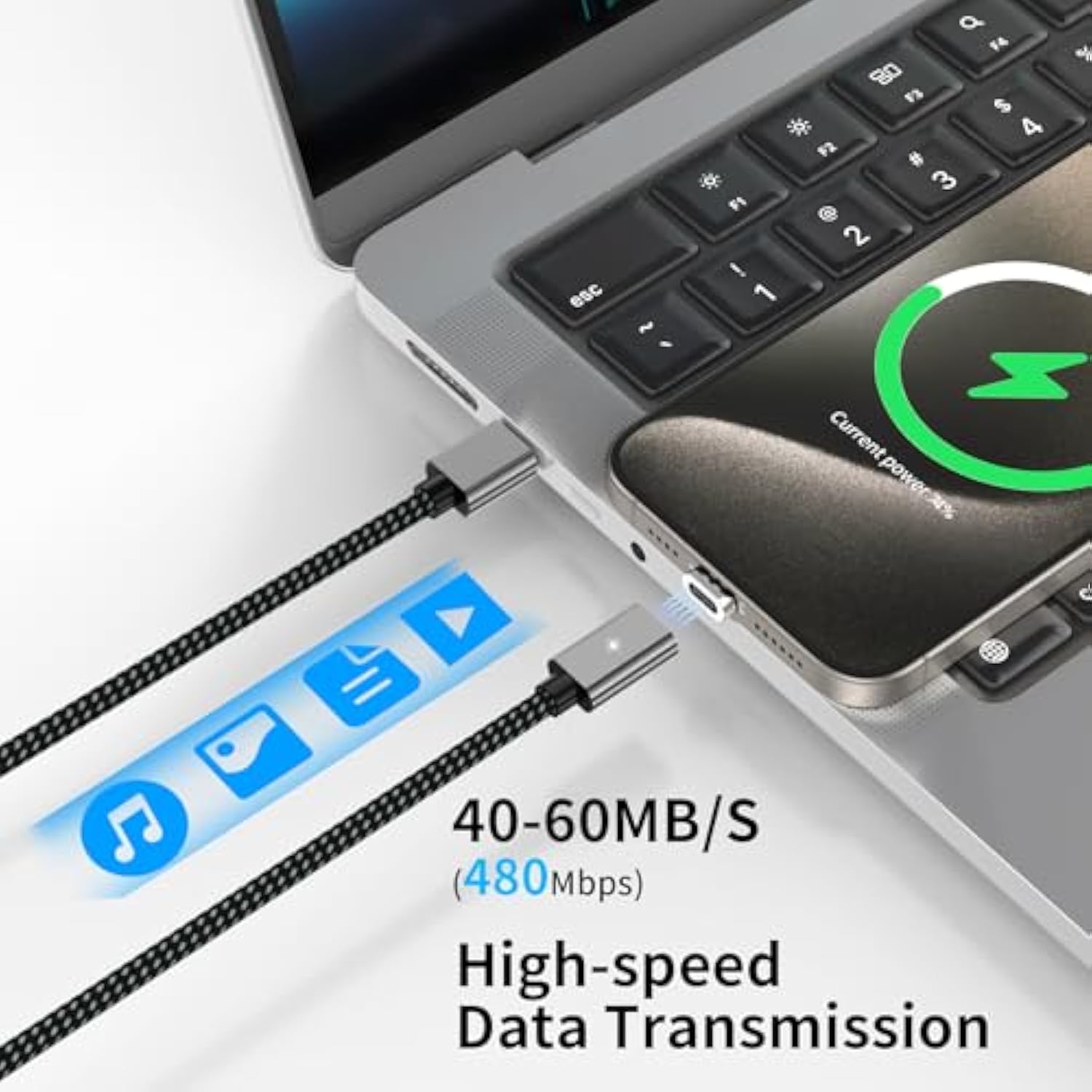 100W Magnetic Fast Charging Cable, Usb C To Usb C Cable(2 Pack,5/6.6Ft), 480Mbps Data Transfer, For Macbook Pro/Air, Iphone 16 15 Pro Max, Ipad, Galaxy S22 Ultra, Pixel