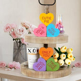 Valentines Day Decor - 6Pcs Double-Sided Wooden Valentine'S Conversation Hearts For Tiered Tray Shelf Mantel Decor - Freestanding Xoxo Kiss Me Valentines Day Decorations