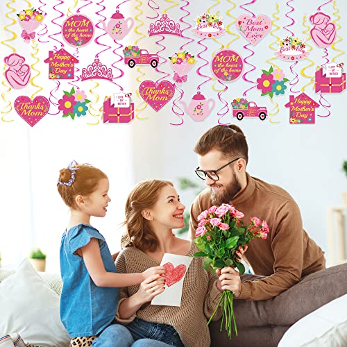 Mother's Day Decorations Hanging Swirls - 36Pcs Happy Mother’s Day Hanging Decorations- Best Mom Ever Ceiling Hanging Foil Swirls for Mother's Day Party Decor, Mother’s Birthday Party Supplies