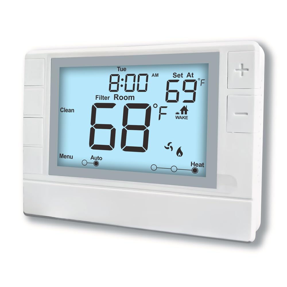 Programmable Thermostat For House, Single-Stage, 1 Heat/1 Cool, Energy-Saving Comfort, White Backlight