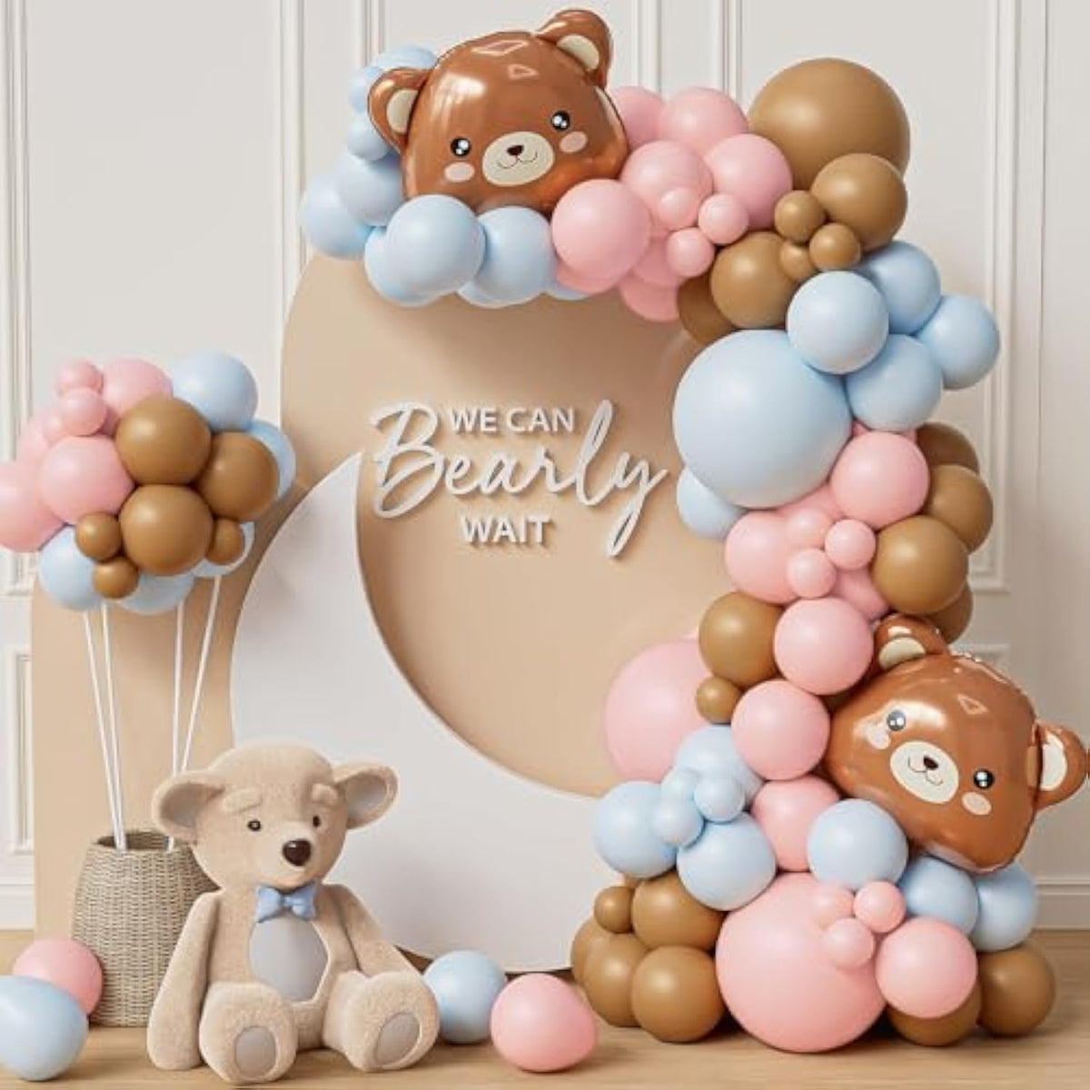 121 Pcs Bear Balloon Garland Kit – Blue, Pink & Bear Foil Balloons for Gender Reveal