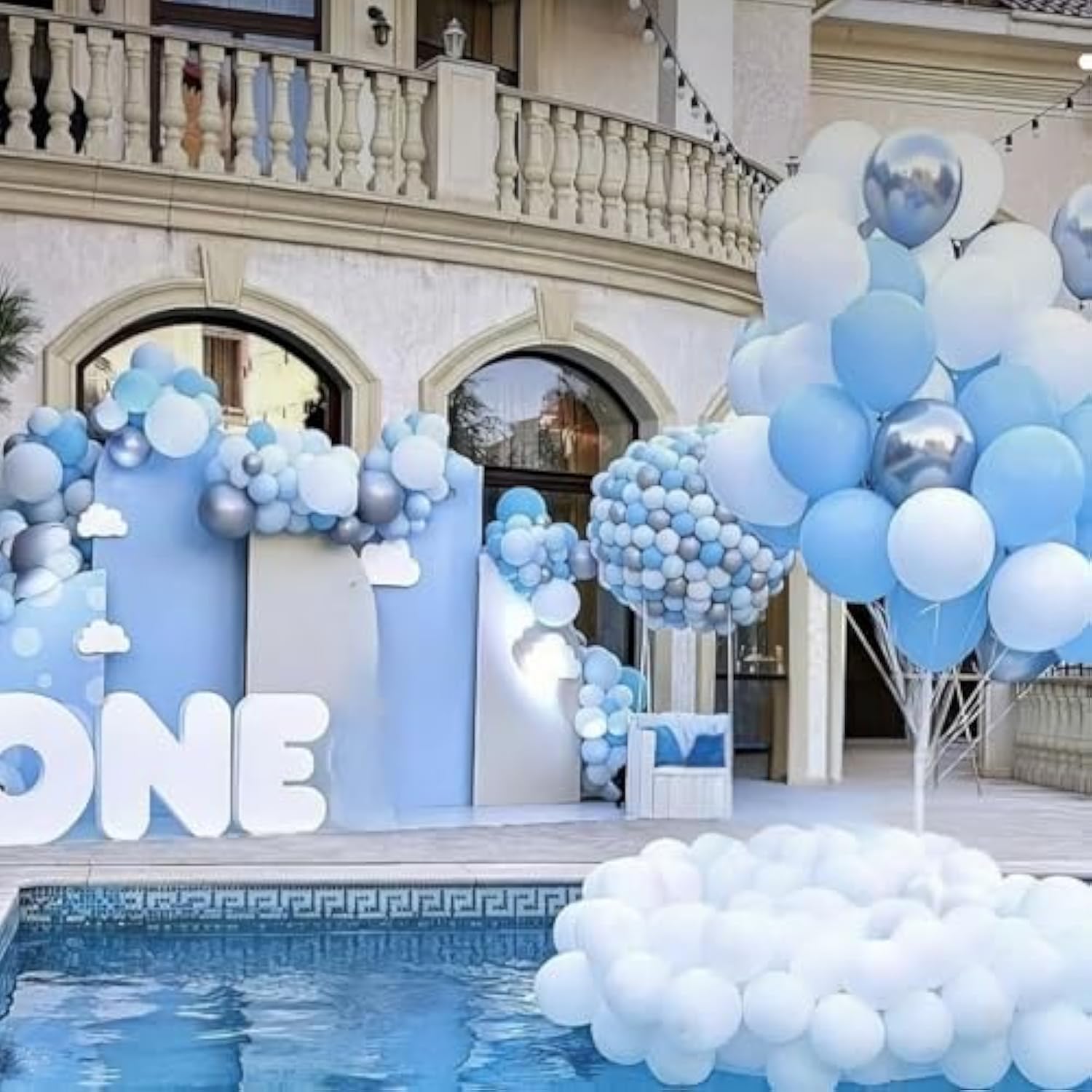 Dusty Baby Blue Balloons, 50Pcs 12 Inches Light Blue White Metallic Gold Confetti Birthday Balloons For Kids Boy Baby Shower Birthday Party Wedding Anniversary Bridal Engagement Graduation Decorations