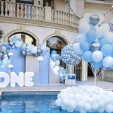 Dusty Baby Blue Balloons, 50Pcs 12 Inches Light Blue White Metallic Gold Confetti Birthday Balloons For Kids Boy Baby Shower Birthday Party Wedding Anniversary Bridal Engagement Graduation Decorations