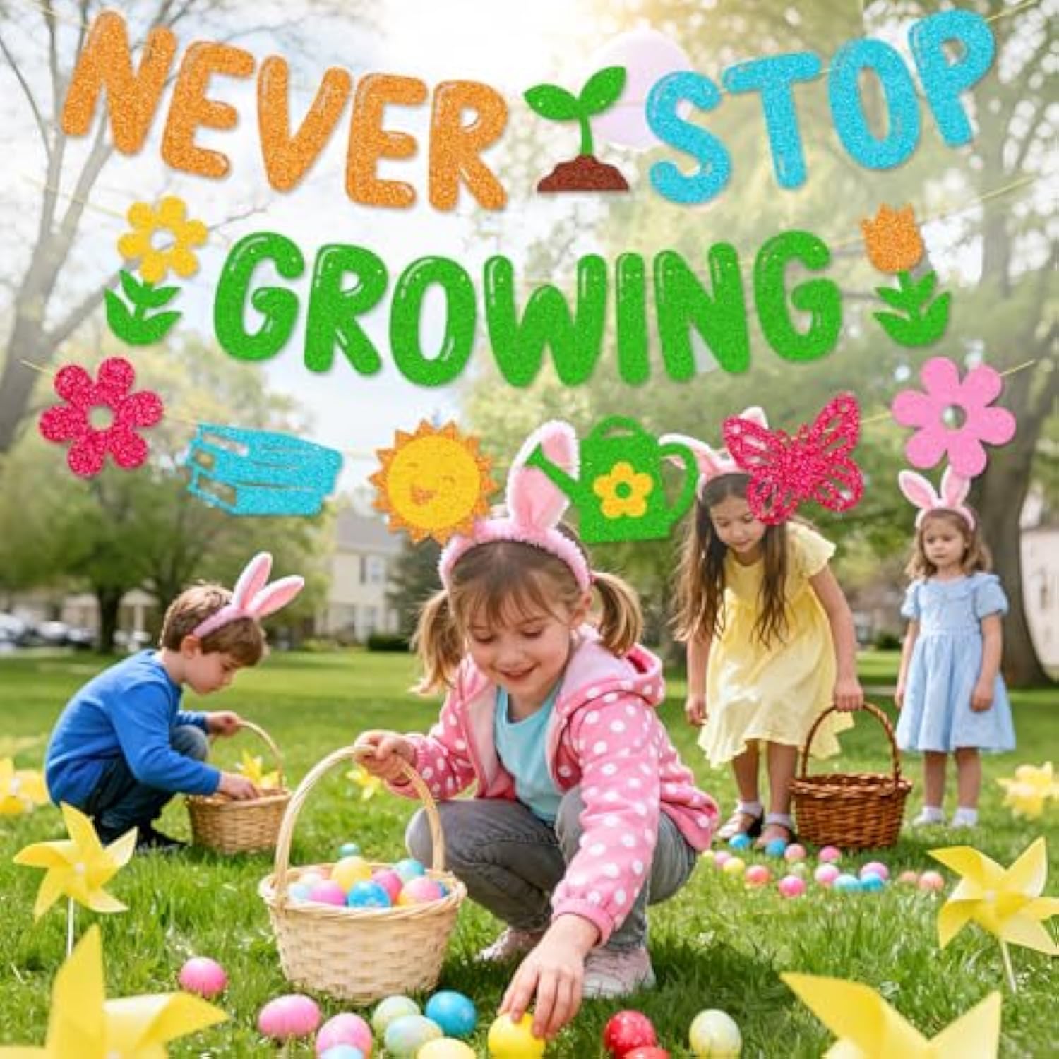 Spring Never Stop Growing Banner - Inspirational Classroom Decorations For Teachers, Office & Home Wall Decor, Pre-Strung Motivational Sign For Growth Party, Indoor Outdoor Backdrop