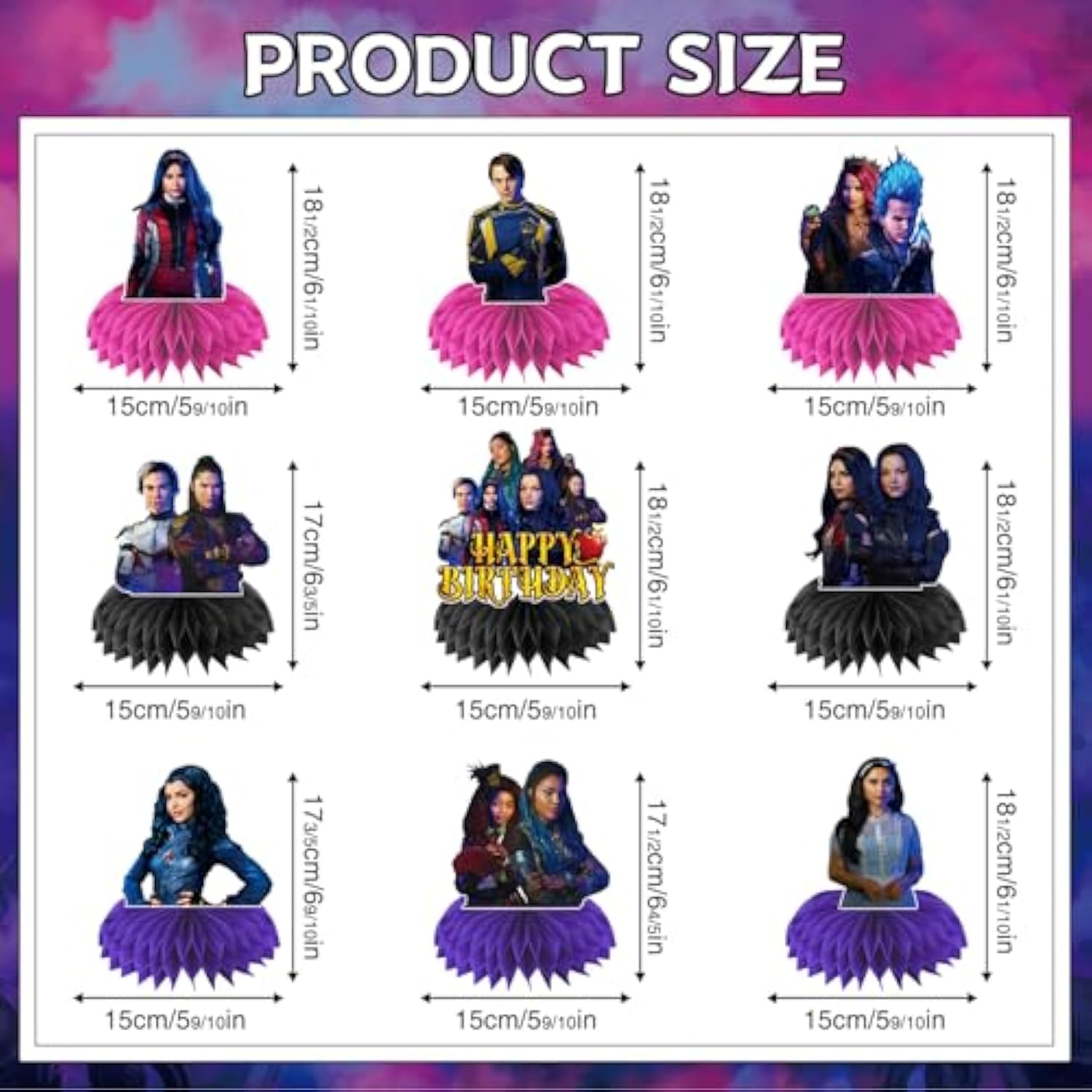 9Pcs Birthday Party Decorations Honeycomb Centerpieces, Cartoon Party Decorations Happy Birthday Table Centerpieces, Party Supplies For Kids Birthday Party Baby Shower