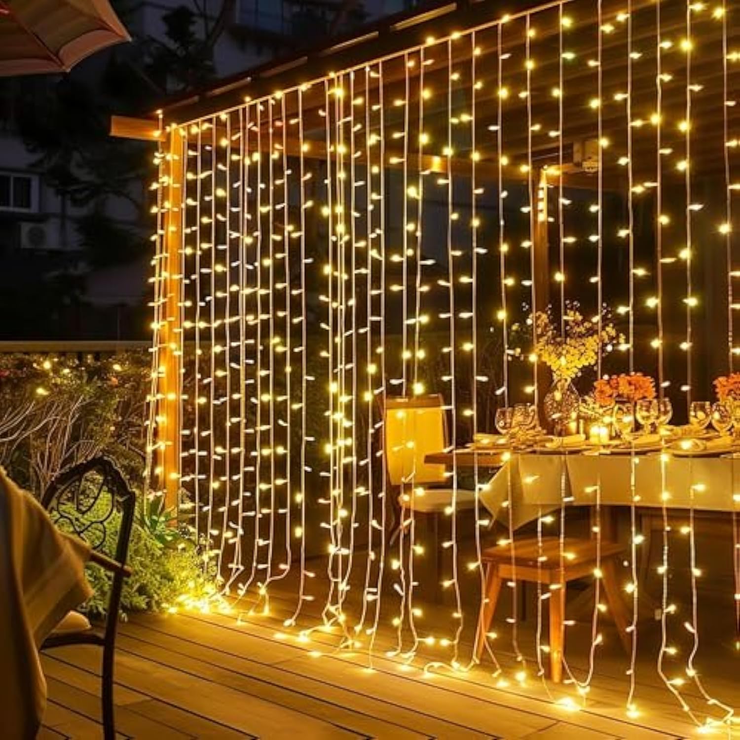 300 LED Fairy Curtain Lights Plug-In Hanging String Lights Warm White Decor