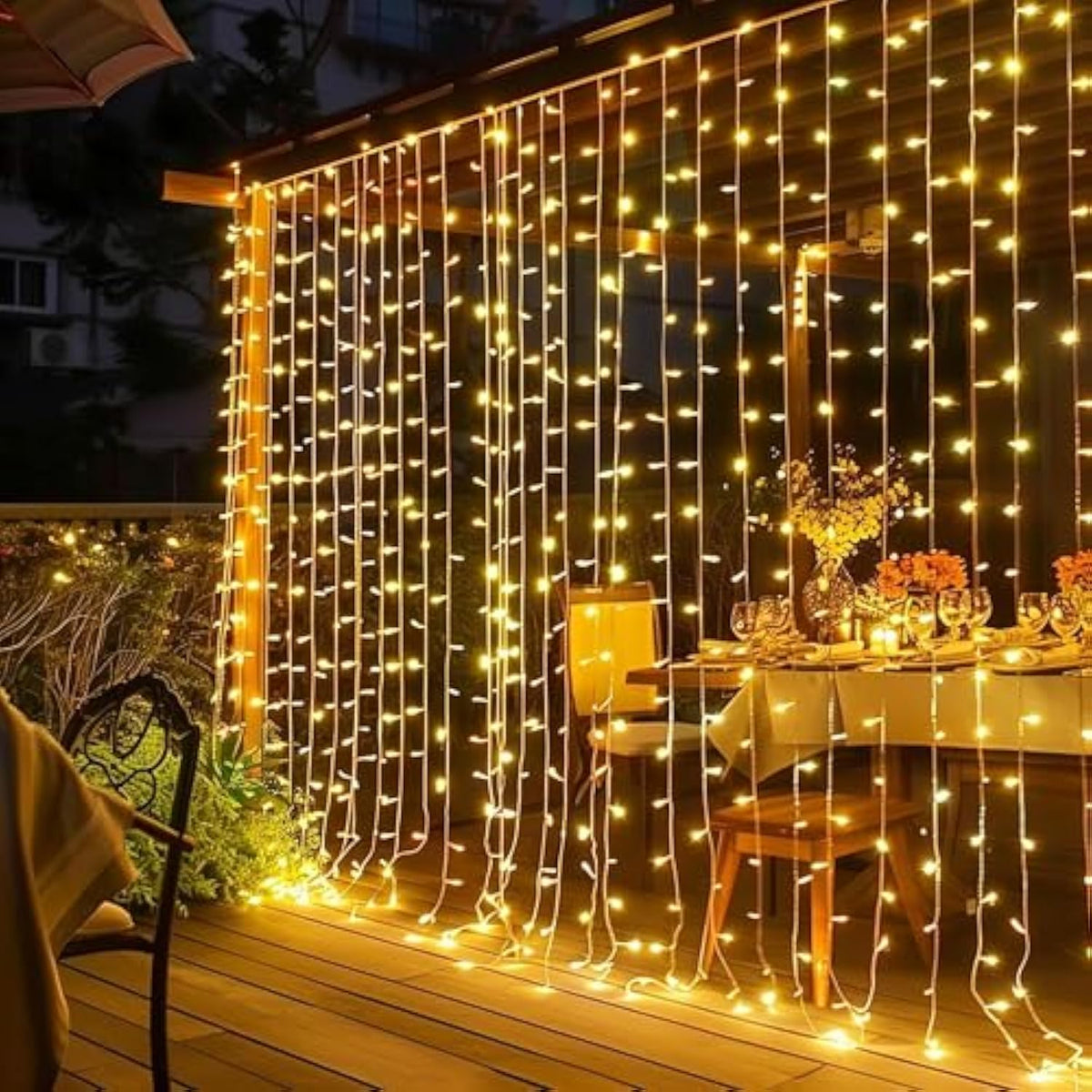 300 LED Fairy Curtain Lights Plug-In Hanging String Lights Warm White Decor