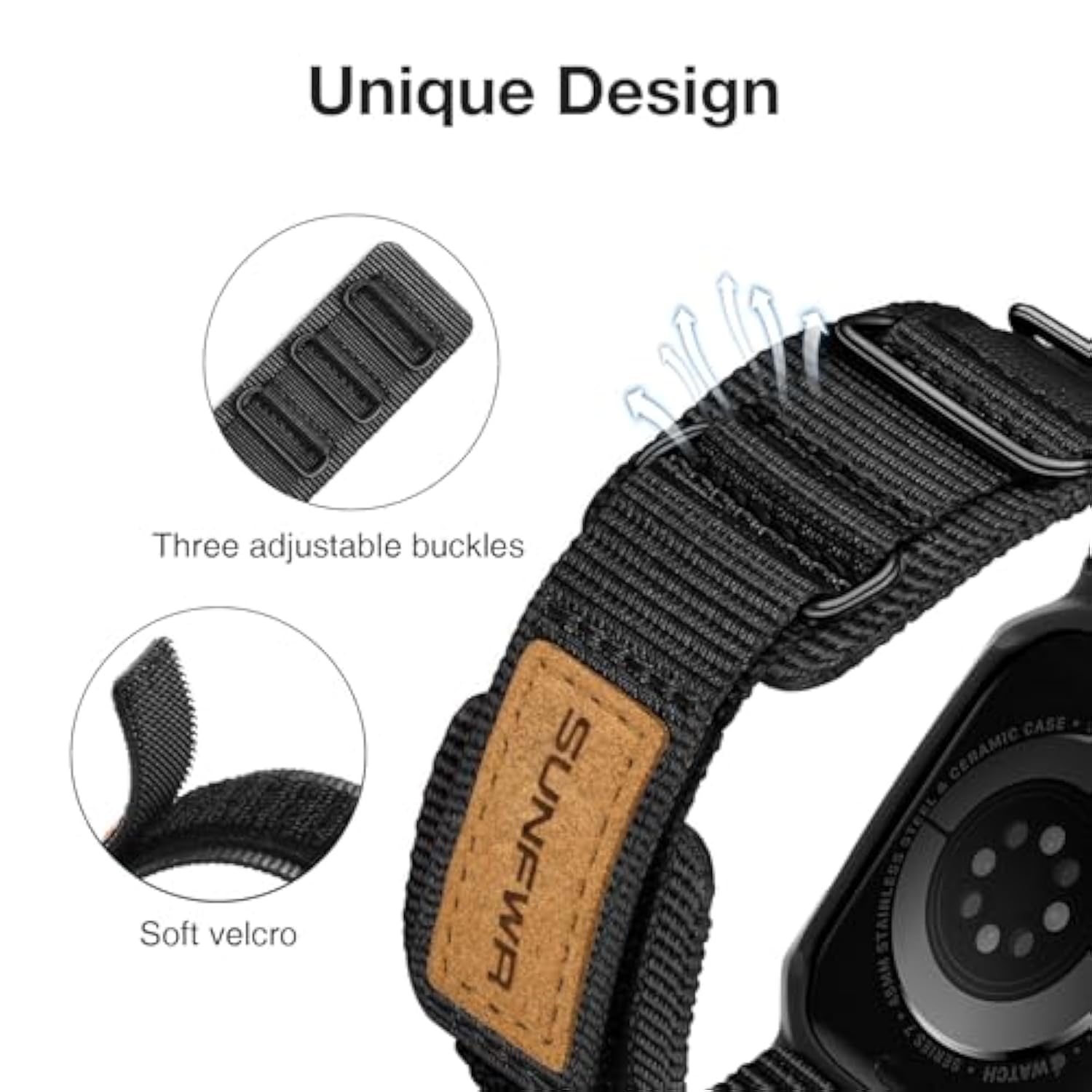 Bands Compatible With Apple Watch 44Mm 45Mm With Case,Rugged Velcrsport Apple Watch Strap With Protective Cover For Iwatch Series 9/8/7/6/5/4/Se For Men(Black)