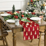 Christmas Tree Red Dutch Fleece Table Runner, Glitter Metallic Foil Holiday Kitchen Dining Table Decoration For Home Party Decor 13X72 Inch
