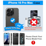 For Iphone 16 Pro Max Case Wallet, Built-In Card Holder (4-5 Cards), Slide Lens Cover, Military Drop Protection, Rugged Heavy Duty Men Women Protective Phone Case For Iphone 16 Pro Max, Black