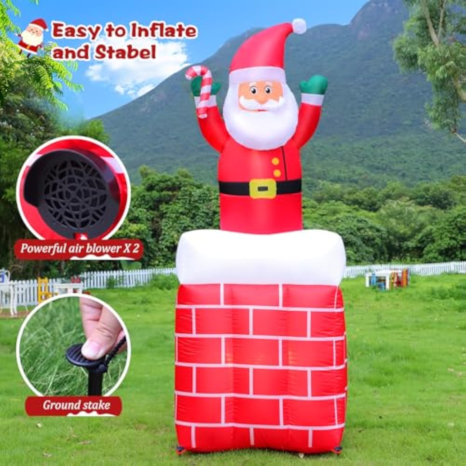 6Ft Christmas Inflatables Santa Claus In The Chimney Automatic Up And Down, Outdoor Blow Up Santa Claus Yard Decorations