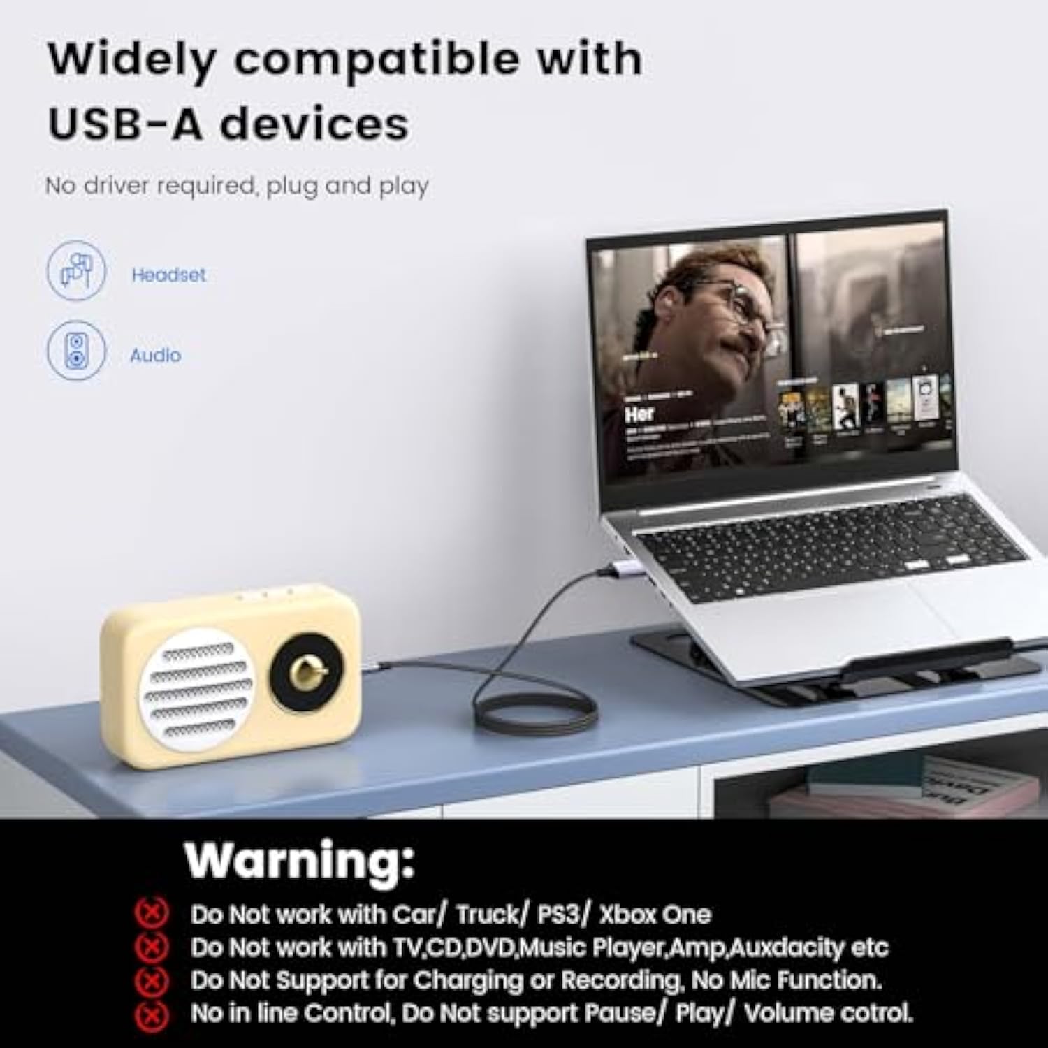 Usb To 3.5Mm Trs Audio Jack Adapter, Usb Male To 3.5Mm Aux Stereo Audio Cable, Nylon Braided Usb To Aux Converter For Pc, Laptop, Windows, Mac Osx, Headphones?Does Not Support In Vehicle?