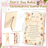Baby Shower Games Supplies 1 Pcs Don'T Say Baby Clothespin Game Wooden Tabletop Sign With Stand And 50 Mini Natural Clothespins Floral Themed Clothes Pins Gender Reveal Party Decoration