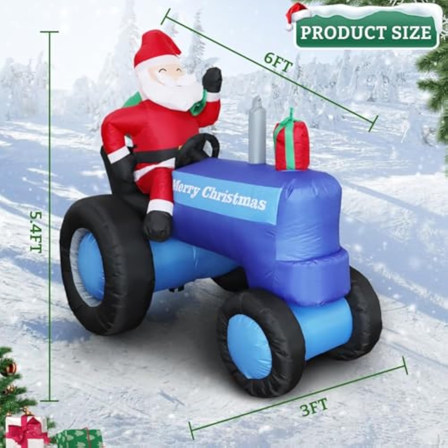 5.5Ft H Christmas Inflatable Santa Claus Drive Tractor With Build-In Led Lights, Blow Up Christmas Inflatable Outdoor De