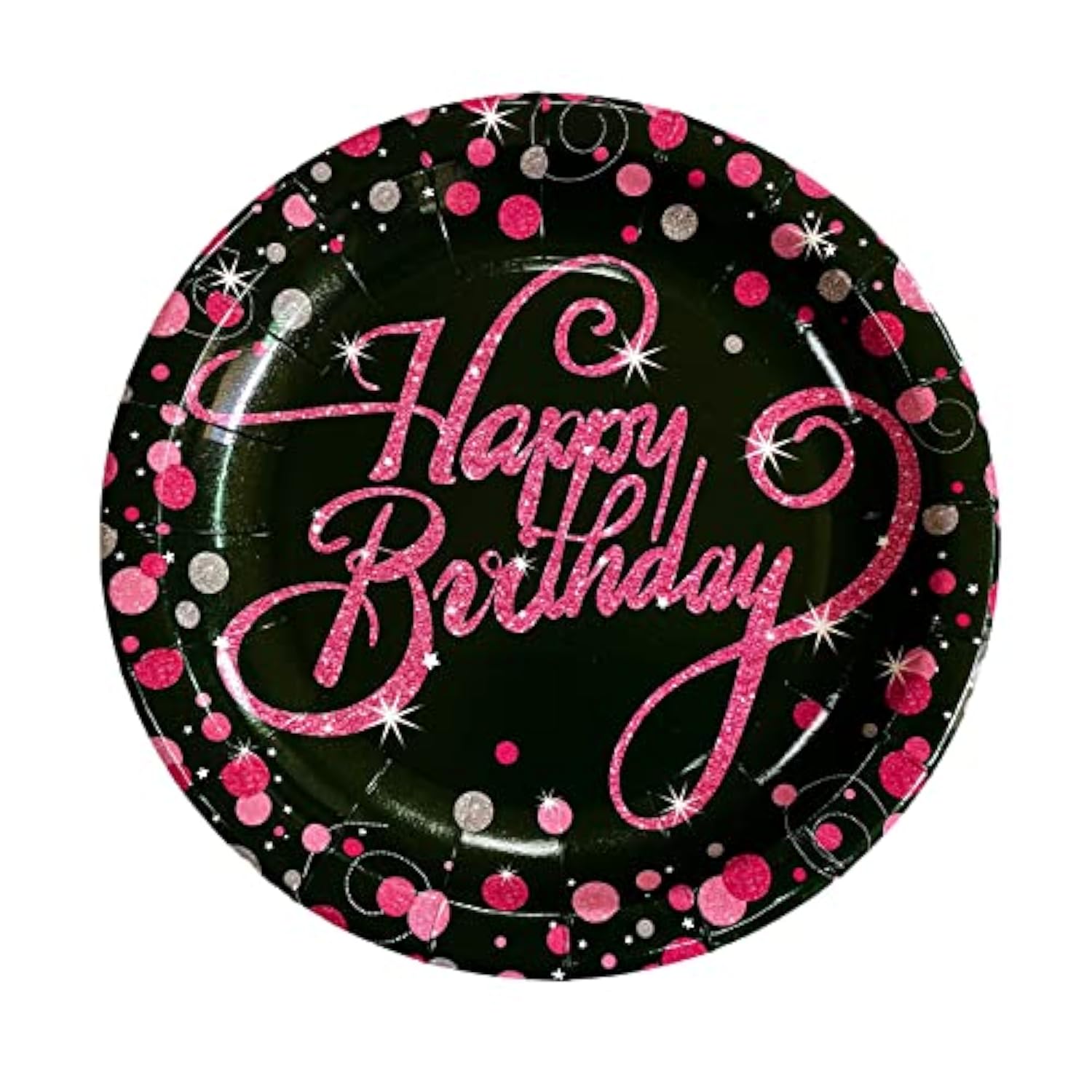 24pcs Pink & Black Birthday Plates – 7" Disposable Party Tableware for All Ages