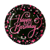 24pcs Pink & Black Birthday Plates – 7" Disposable Party Tableware for All Ages