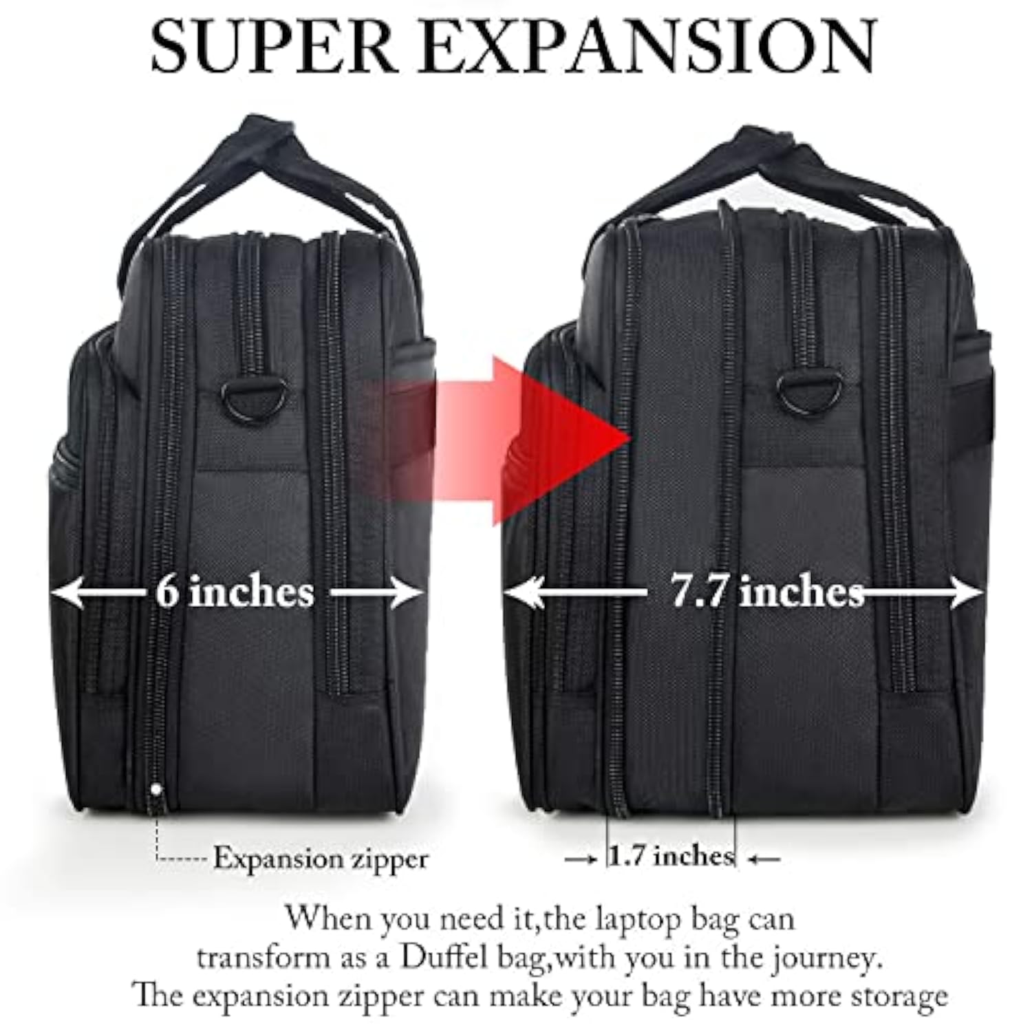 Laptop Briefcases For Men, 17 Inch Expandable Briefcase Computer Bags For Laptop For Men, Water Resistant Multi Compartments Men'S Work Bag With Luggage Strap For Bussiness Travel, Black