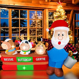 Christmas Inflatables 7Ft Long Santa Claus With Cows Farm Decoration, Led Lighted Xmas Blow Up Cow For Party Indoor Outd