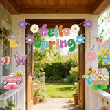 Spring Party Decorations, Hello Spring Decoration Include Banner, Hanging Swirls And Honeycomb Centerpieces, Butterfly Flowers Hanging Decorations Spring Decorations For Home Office Classroom