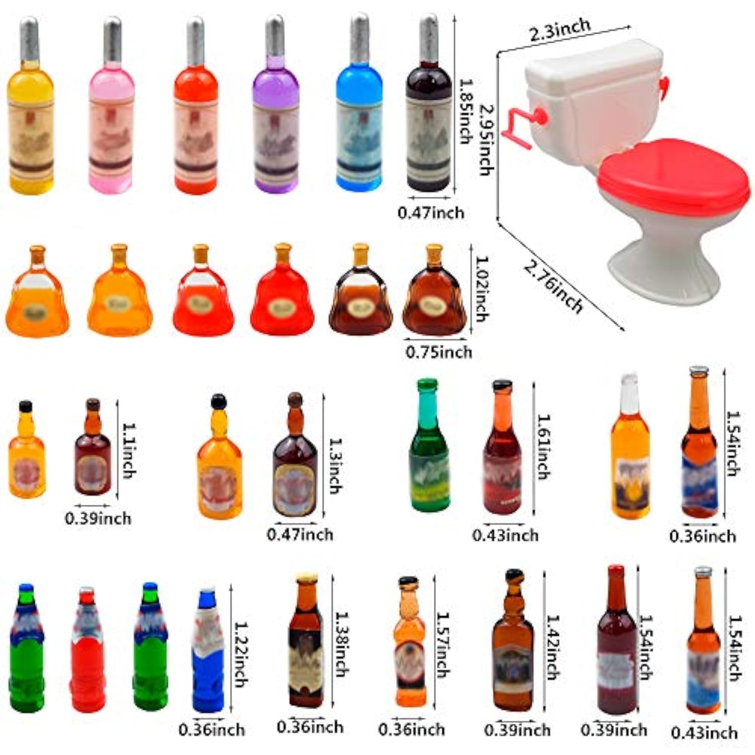 30 Pcs Mini Wine Bottle Cake Toppers with Mini Toilet Toy for Birthday & Bachelorette Party