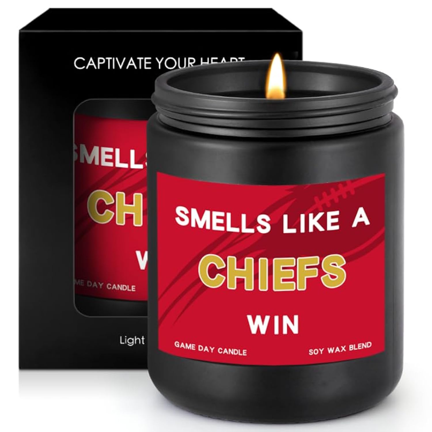 Smells Like A Chiefs Win Scented Candle Football Themed Merch Fan Shop Men Women Sport Stuff Gear Decor Kansas City Team Decorations Guy Him Brother Dad Friend Boyfriend Birthday Unique Funny Gift