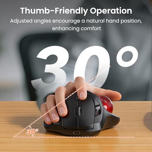 Mam2 Wireless Trackball Mouse, Rechargeable Ergonomic Mouse With Thumb Control For 3 Devices (Bluetooth And Usb), 5-Level Dpi, Silent Click, Compatible Pc Laptop Mac Ipad, Easy Clean