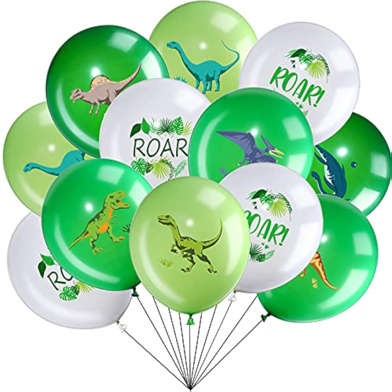 36 Pcs Dinosaur Balloons Dino Latex Balloons For Children'S Birthday Party, 12 Inch Green Dinosaur Printed Pattern Style, Jungle Themed Decoration For Kids Boys Birthday Party Baby Shower