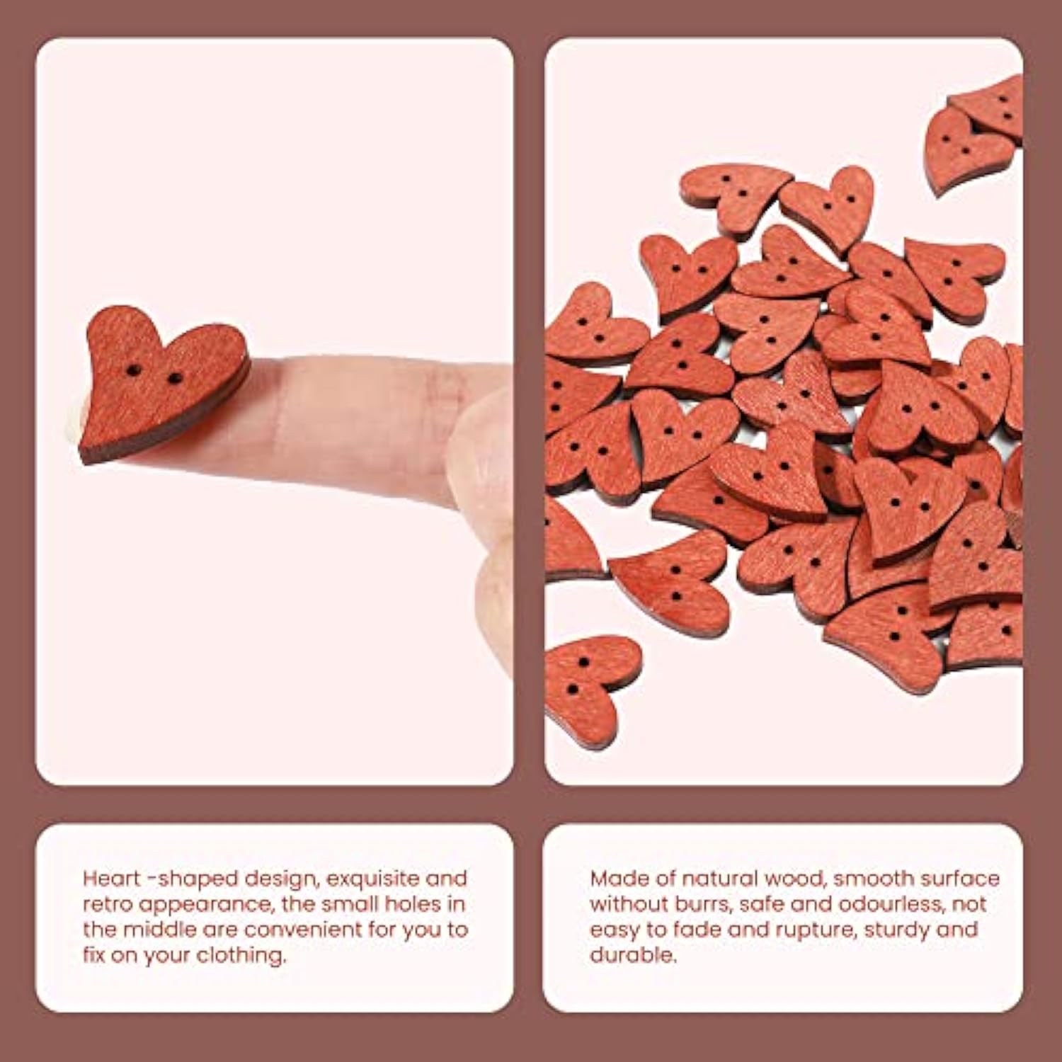 100 Pcs Brown Wooden Buttons For Sewing Wood Crafts Button With 2 Hole