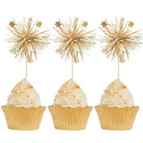 30Pcs Foil Firework Cupcake Toppers Happy Birthday Cake Toppers Sparkle Tinsel Flower Drink Stirrers Cocktail Food Fruit Toothpicks For Valentine'S Day Party Supplies Gold