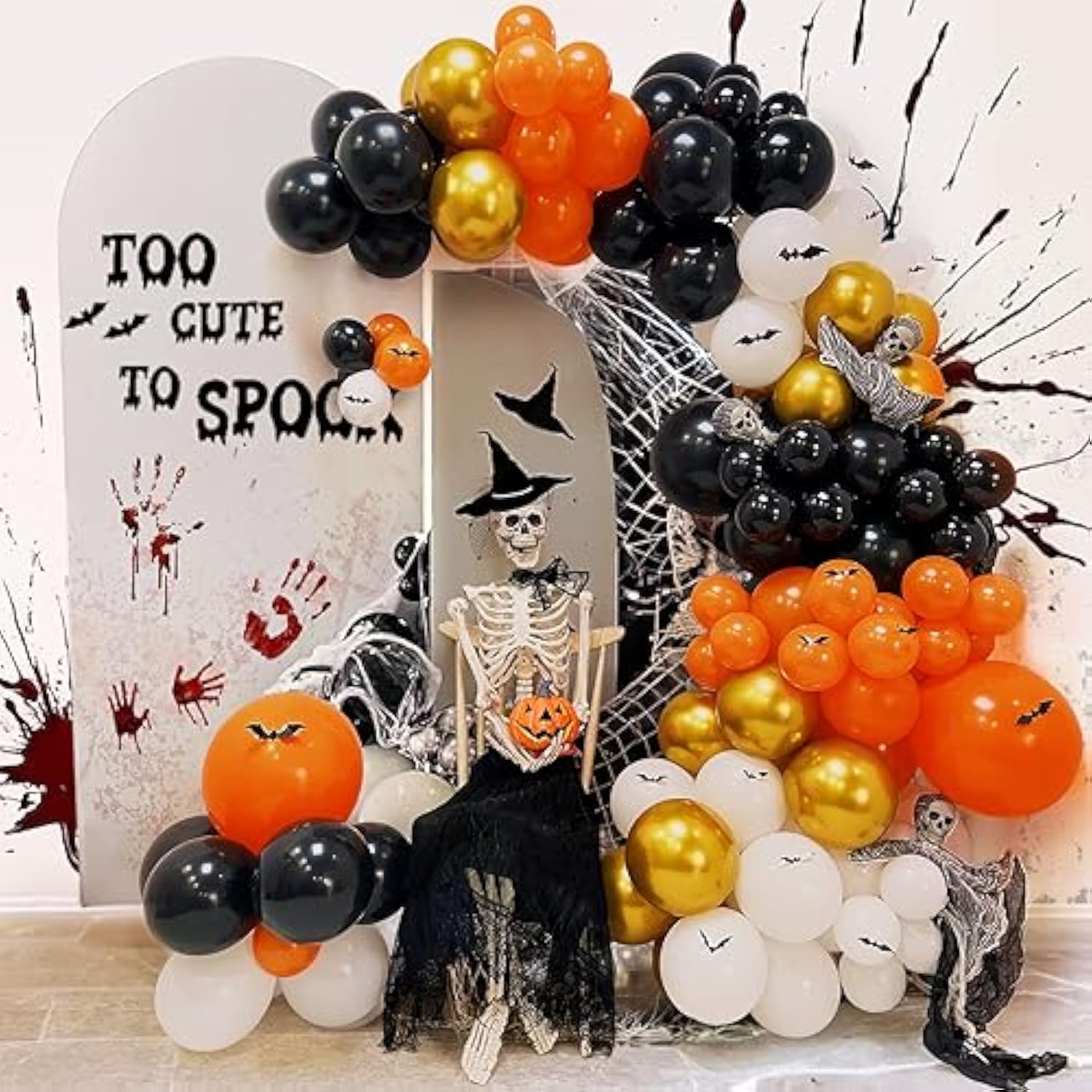 134Pc Halloween Balloon Arch Kit – Orange Black White Gold Latex Party Decor